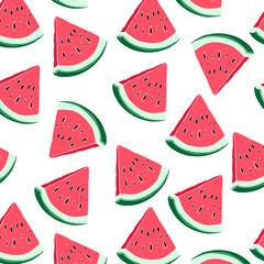 seamless pattern with painted watermelon - obrazy, fototapety, plakaty