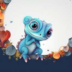 Banner of Cute Cartoon Chameleon with Copy Space. Generative AI