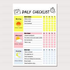 Kids daily planner, checklist page