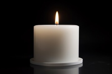 Fototapeta na wymiar White burning candle isolated on a black background. Generative AI
