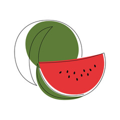 Abstract watermelon fruit icon. Line continuous hand drawn illustration. Simple drawing. Minimal linear silhouette. Minimal design, outline print, banner, card, brochure, logo, menu, sign.