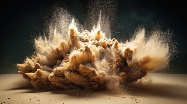Sand explosion with dirt and cloud smoke . Generative AI