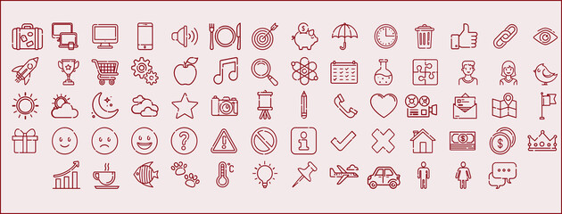 Naklejka premium editable stroke outline icons set isolated on white background flat vector illustration. Technologies and business line icons collection. Big UI icon set. Thin outline icons pack. Vector illustration 