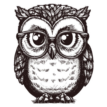 cute owl wearing glasses illustration