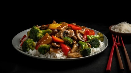 rice with chicken and vegetables. Generative AI