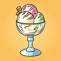 ice cream in creamer pinup pop art retro vector illustration. Comic book style imitation.