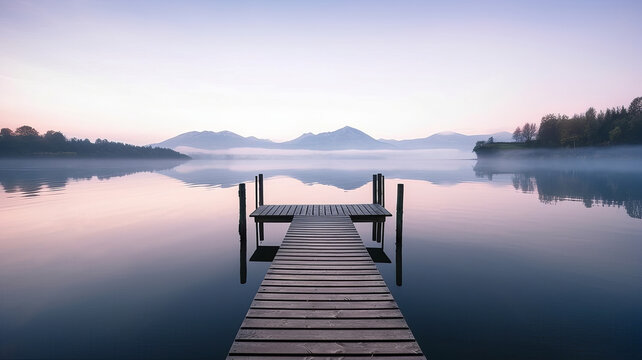 Pier on the lake in the early morning. AI generedet © Kassandra