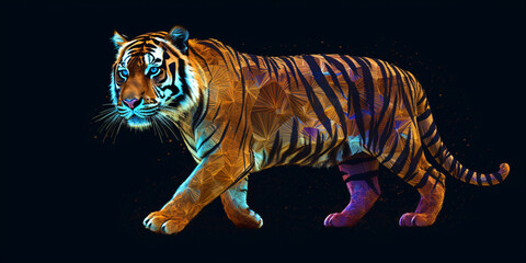 Fototapeta na wymiar prowling tiger isolated on black background, generative ai
