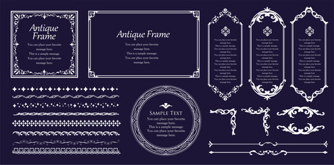 高級感のあるビンテージ調のフレームデザインセット　罫線　枠　ウエディング　ビンテージ　アンティーク	