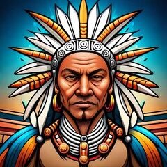 Indigenous Peoples Day. Face Art Illustration, Artificial intelligence.