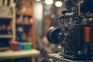 blurred background broadcast camera cinematography contemporary control creative device digital electronic engineering equipment film sharpened contraption hardware heavy indoor industry instrument le - obrazy, fototapety, plakaty