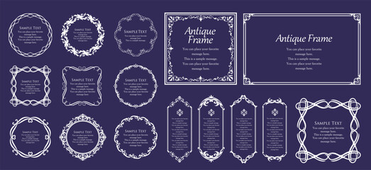 高級感のあるビンテージ調のフレームデザインセット　罫線　枠　ウエディング　ビンテージ　アンティーク	