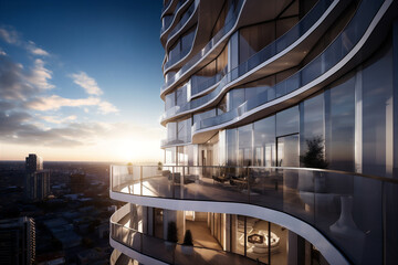 Obraz premium Luxury high rise with parametric exterior design. Generative AI. 