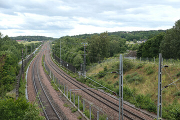 Fototapeta na wymiar High angle view of railroad tracks against sky