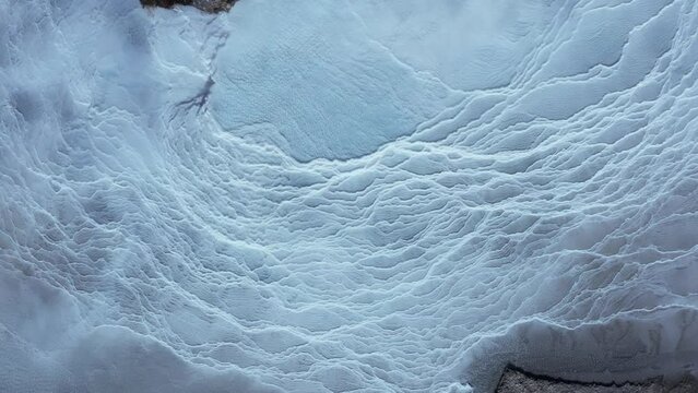 White layers of silica mud geothermal landscape, textured surface, top down