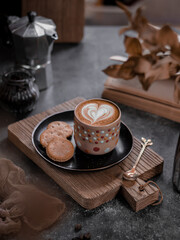 A cup of coffee lattee on the table