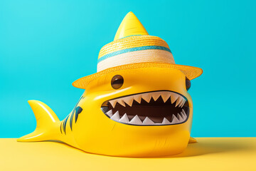 inflatable shark with hat, vacation concept. Generative Ai
