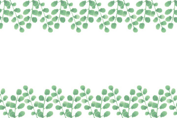 Green watercolor floral frame for wedding invitation. Watercolor botany pattern. Leaves or foliage isolated in white. Design botanical element for banner, card.