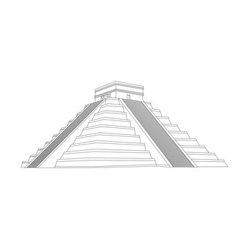 Chich&eacute;n Itz&aacute; line art, 7 wonders of the world.
