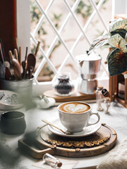 A cup of coffee lattee on the table