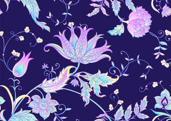 Traditional eastern classical luxury old fashioned floral ornament. Seamless pattern, background. Vector illustration.