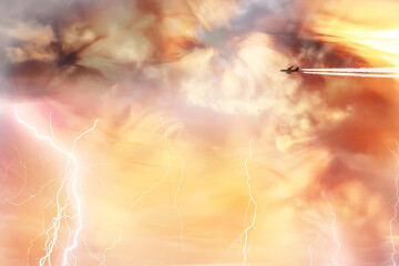 airplane in the sky clouds watercolor background, travel freedom