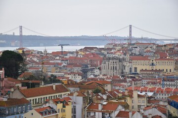 Aerial view above the roofs of Lisbon, Portugal