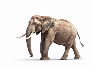 Generative IA illustration of a adult male elefant isolated on white