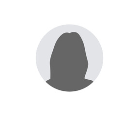 Female user avatar icon. Silhouette of human portrait with straight hair. Female face silhouette or icon vector design and illustration.


