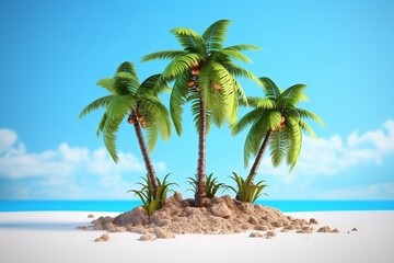 Fototapeta na wymiar Coconut Trees on Blue Beach Sand Background. Generative AI
