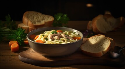 stew with vegetables and bread. Generative AI