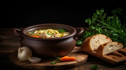 soup with meat and vegetables. Generative AI