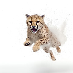 Fototapeta premium Little cheetah running, art style, white background, fading