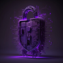 Cybersecurity locker backdoor hacking purple steel with gold elements darkweb circuit