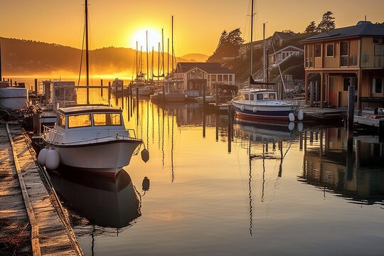 Captivating Sausalito Houseboat Communities, Waldo Point Harbor, San Francisco Bay Views, Generative AI