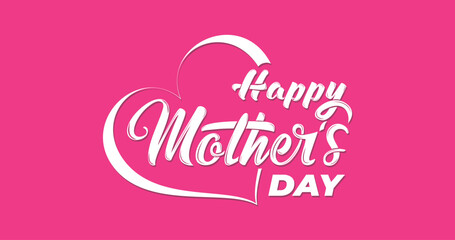 Happy mothers Day card. Handwritten text calligraphy in white color on a pink background. Holiday lettering