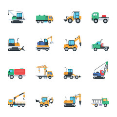 Fototapeta na wymiar Construction Trucks and Vehicles Flat Vectors 