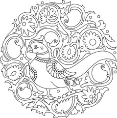 Indian Traditional and Cultural Rangoli, Alpona, Kolam, or Paisley vector line art. Bengal art India. centuries-old Bengali art tradition of the Bengal region, for textile printing, logo, wallpaper