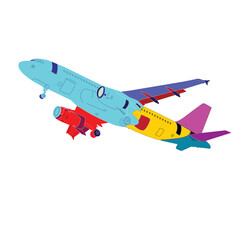 coloring airplane vector illustration, flying airplane