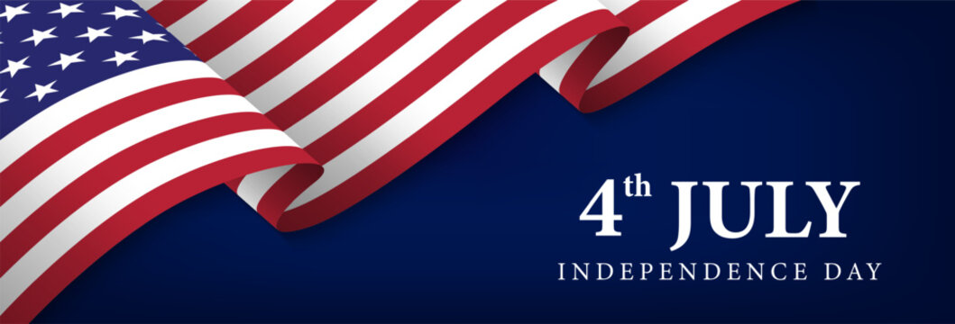 Happy Independence Day USA blue background with united states flag. 4th of july banner. Vector illustration