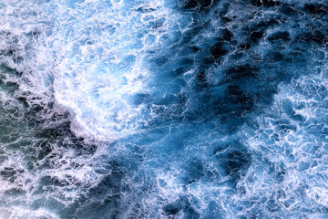 sea waves foam drone view abstract background ocean top
