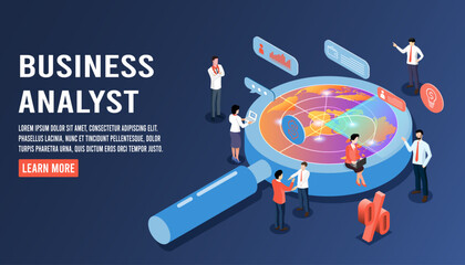 Business analysis technology concept. isometric vector illustration. Process working with big database