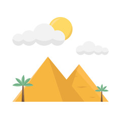 egyptian pyramids summer, sun with cloud and tree illustration  - obrazy, fototapety, plakaty