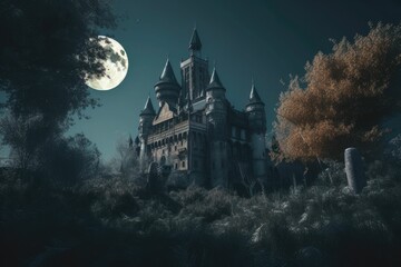 castle in the night. Generative AI