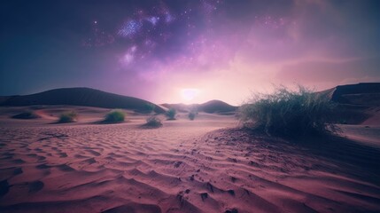 purple sunset in the desert. Generative AI