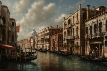 Fototapeta na wymiar Oil painting depicting the stunning city of Venice, Italy. Generative AI