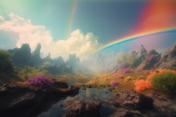 rainbow over the lake. Generative AI