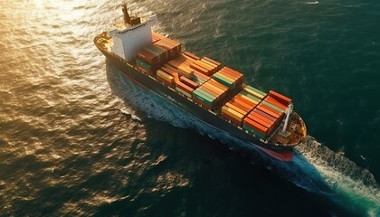 Fototapeta na wymiar Aerial view of container cargo ship in sea