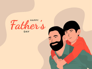 Happy Father's Day greeting card background template, dad carrying his cheerful son on his shoulders