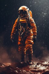 An astronaut runs from the Martian storm, Generative AI